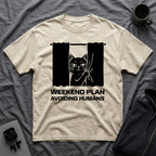 T-Shirt — 'Weekend Plan Avoiding People' Tired Cat Graphic Tee (Tired jokes)