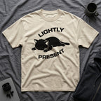 T-Shirt — 'Lightly Present' Tired Cat Graphic Tee (Tired jokes)