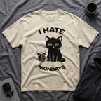 T-Shirt — 'I HATE MONDAYS ' Tired Cat Graphic Tee (Tired jokes)
