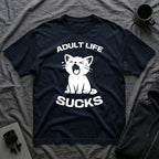 T-Shirt — 'Adult Life Sucks ' Tired Cat Graphic Tee (Tired jokes)