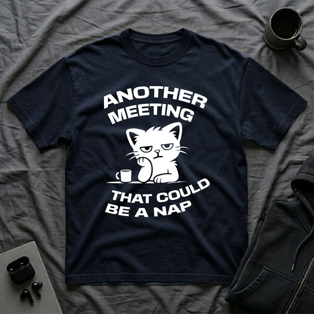 T-Shirt — 'ANOTHER MEETING THAT COULD  BE A NAP' Tired Cat Graphic Tee (Tired jokes)