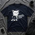 T-Shirt — 'AWAKED ANNOYED ALIVE' Tired Cat Graphic Tee (Tired jokes)