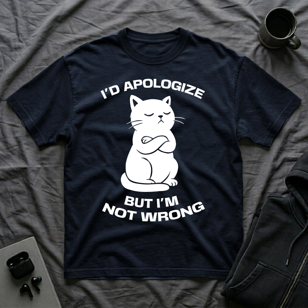T-Shirt — 'I'd apologize but i'm not wrong' Tired Cat Graphic Tee (Tired jokes)