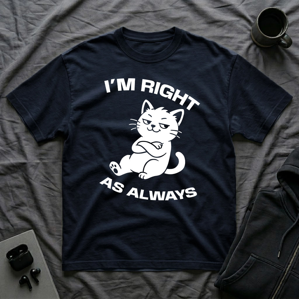 T-Shirt — 'I'm right as always' Tired Cat Graphic Tee (Tired jokes)