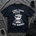 T-Shirt — 'LIMIT YOUR WORDS TO ZERO' Tired Cat Graphic Tee (Tired jokes)