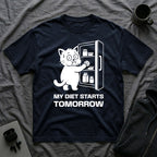 T-Shirt — 'My Diet Starts Tomorrow' Tired Cat Graphic Tee (Tired jokes)