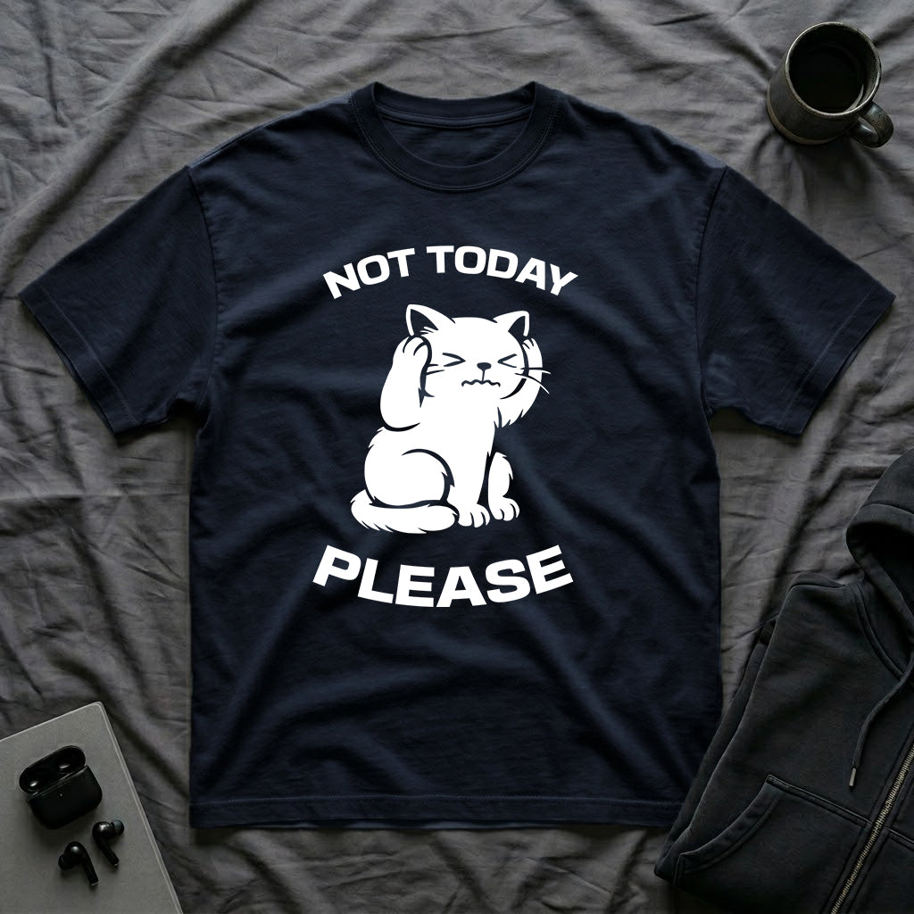 T-Shirt — 'Not Today Please' Tired Cat Graphic Tee (Tired jokes)