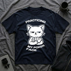 T-Shirt — 'PRACTICING MY POKER FACE' Tired Cat Graphic Tee (Tired jokes)