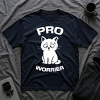 T-Shirt — 'Pro Worrier' Tired Cat Graphic Tee (Tired jokes)