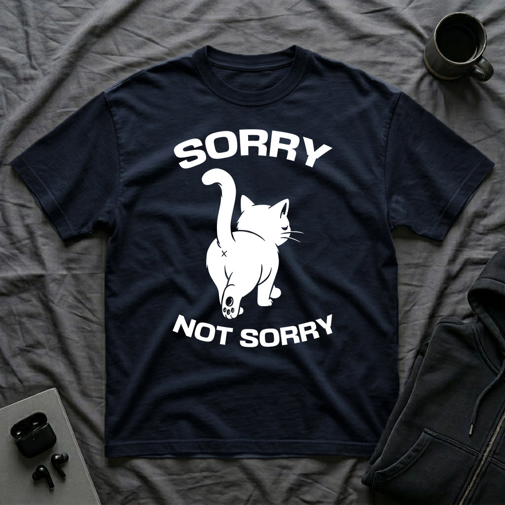 T-Shirt — 'Sorry Not Sorry' Tired Cat Graphic Tee (Tired jokes)