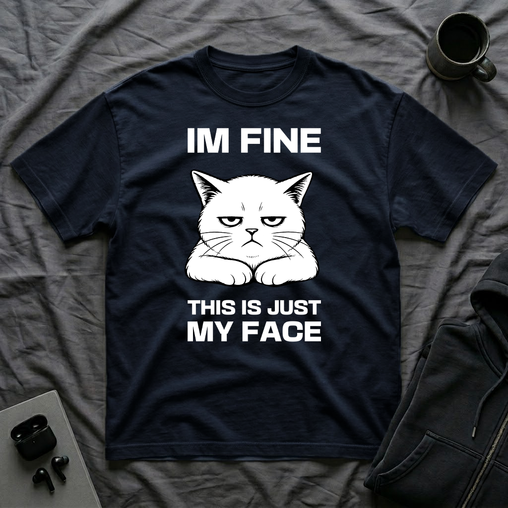T-Shirt — 'IM FINE' Tired Cat Graphic Tee (This Is Just My Face)