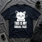 T-Shirt — 'This Is My Social Face' Tired Cat Graphic Tee (Tired jokes)