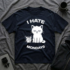 T-Shirt — 'I HATE MONDAYS ' Tired Cat Graphic Tee (Tired jokes)