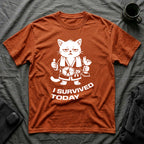 T-Shirt — 'I SURVIVED TODAY' Tired Cat Graphic Tee (Tired jokes)
