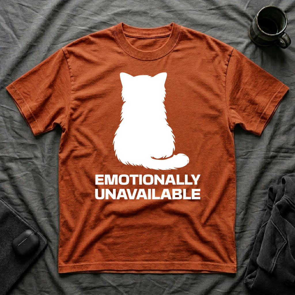 T-Shirt — 'Emotionally Unavailable' Tired Cat Graphic Tee (Tired jokes)
