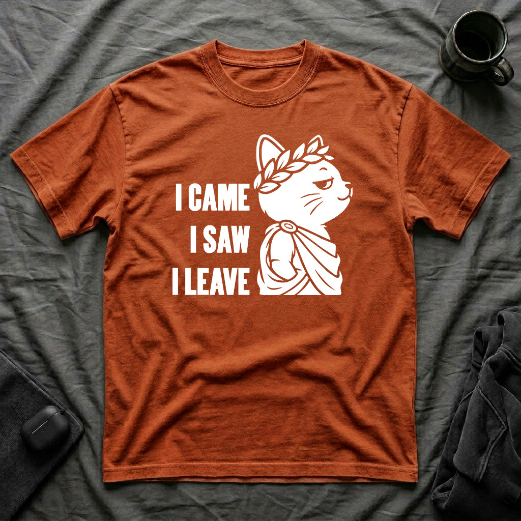 T-Shirt — 'I CAME I SAW I LEAVE' Tired Cat Graphic Tee (Tired jokes)