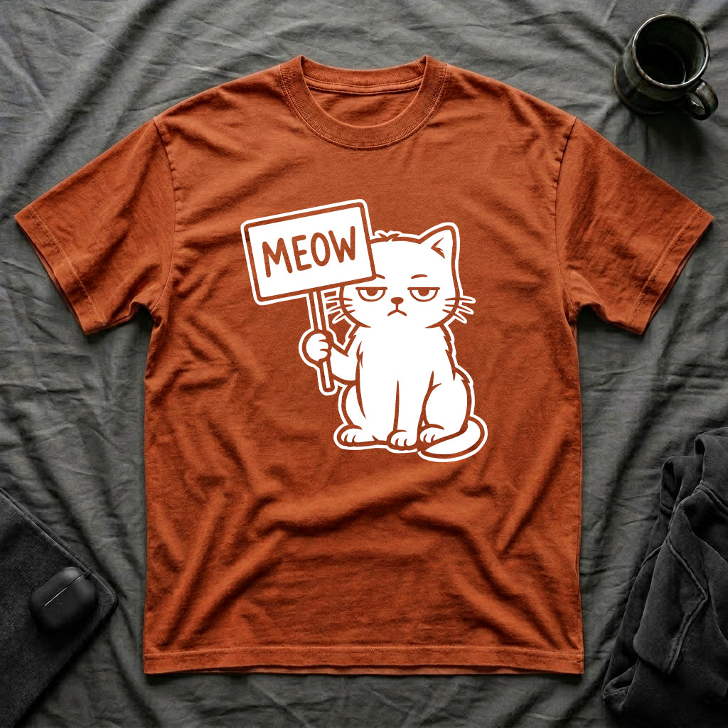 T-Shirt — 'MEOW' Tired Cat Graphic Tee (Tired jokes)