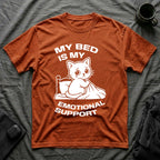 T-Shirt — 'MY BED IS MY EMOTIONAL SUPPORT' Tired Cat Graphic Tee (Tired jokes)