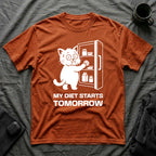 T-Shirt — 'My Diet Starts Tomorrow' Tired Cat Graphic Tee (Tired jokes)