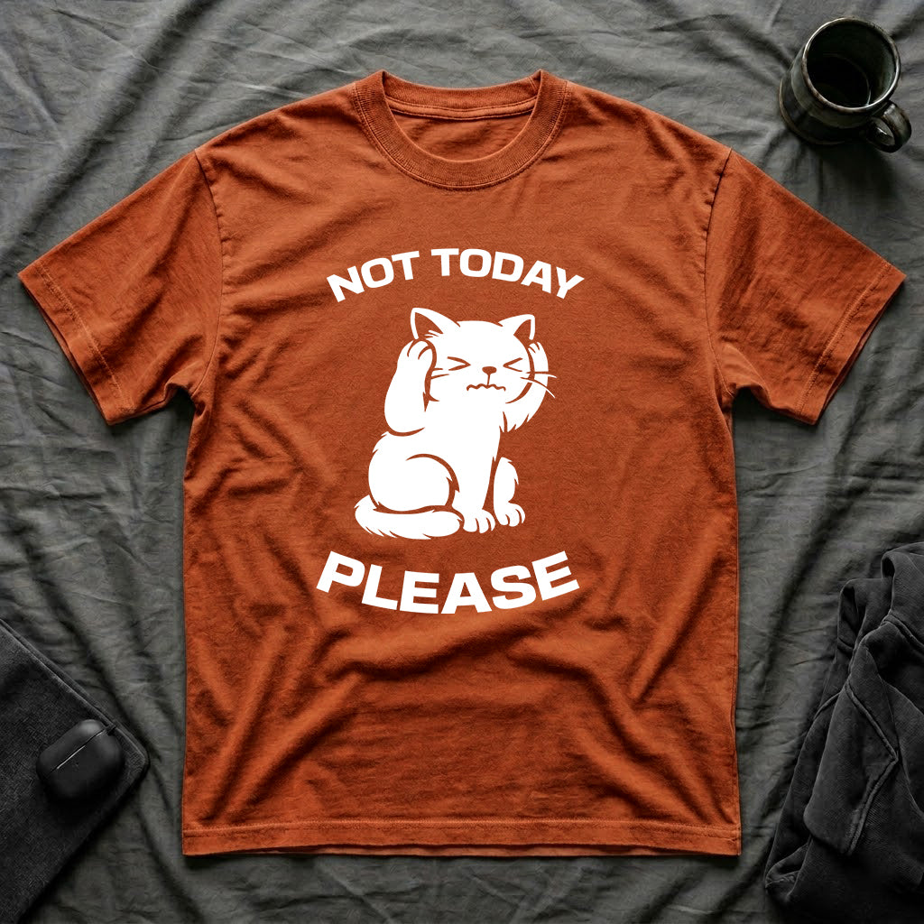 T-Shirt — 'Not Today Please' Tired Cat Graphic Tee (Tired jokes)