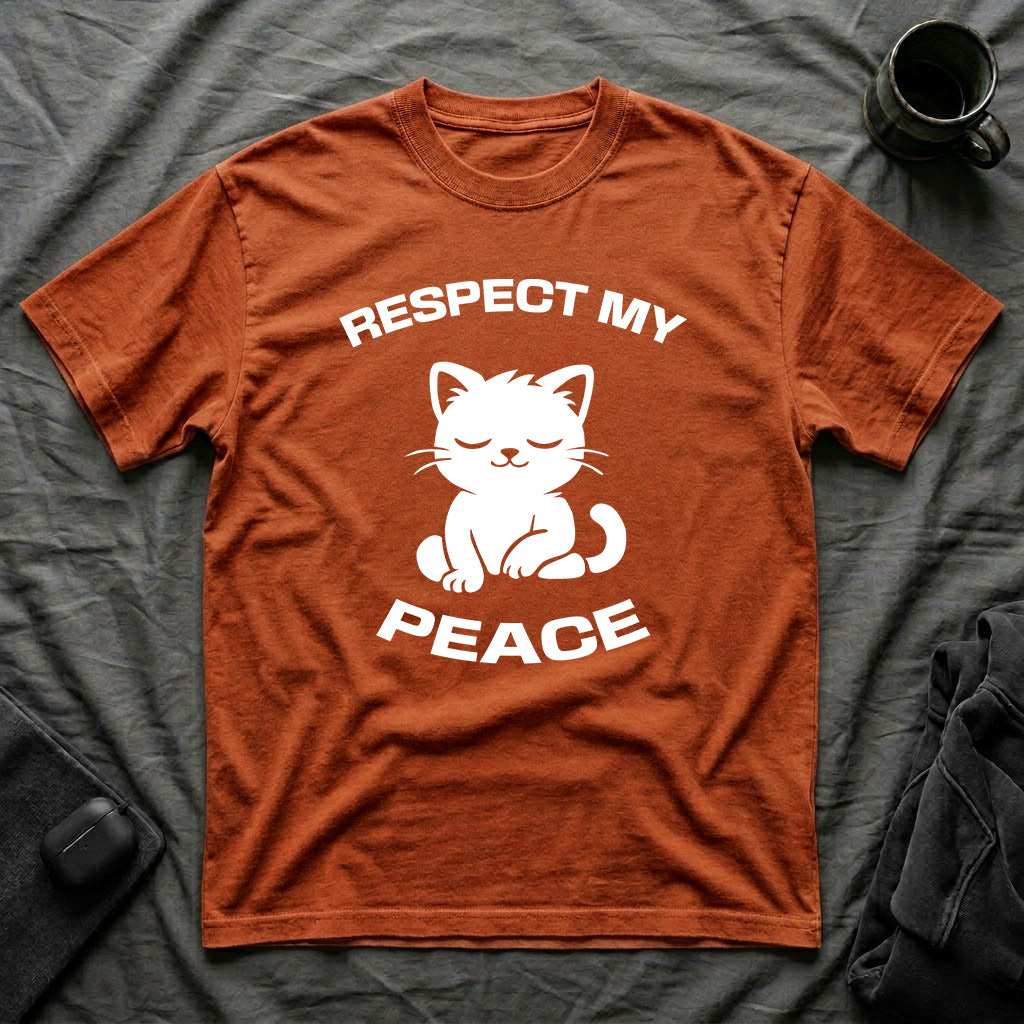 T-Shirt — 'RESPECT MY PEACE' Tired Cat Graphic Tee (Tired jokes)