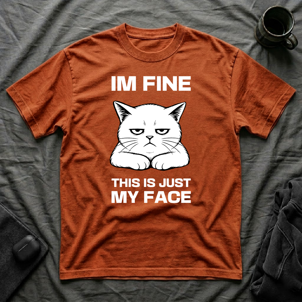 T-Shirt — 'IM FINE' Tired Cat Graphic Tee (This Is Just My Face)