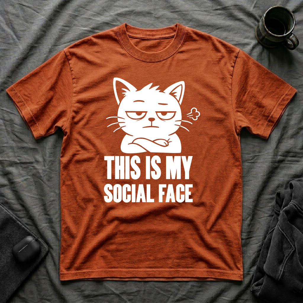 T-Shirt — 'This Is My Social Face' Tired Cat Graphic Tee (Tired jokes)
