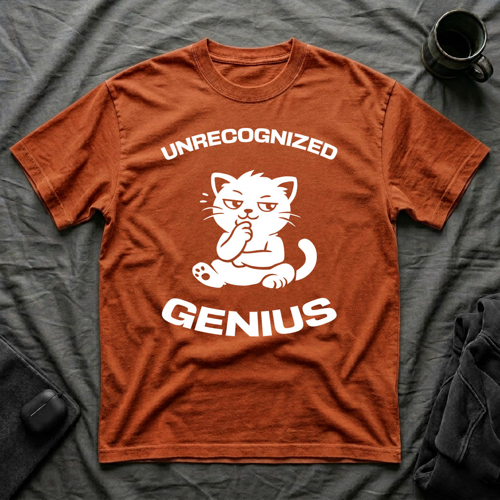 T-Shirt — 'Unrecognized Genius' Tired Cat Graphic Tee (Tired jokes)
