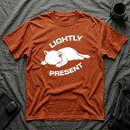 T-Shirt — 'Lightly Present' Tired Cat Graphic Tee (Tired jokes)