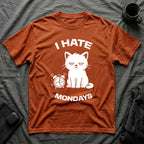 T-Shirt — 'I HATE MONDAYS ' Tired Cat Graphic Tee (Tired jokes)