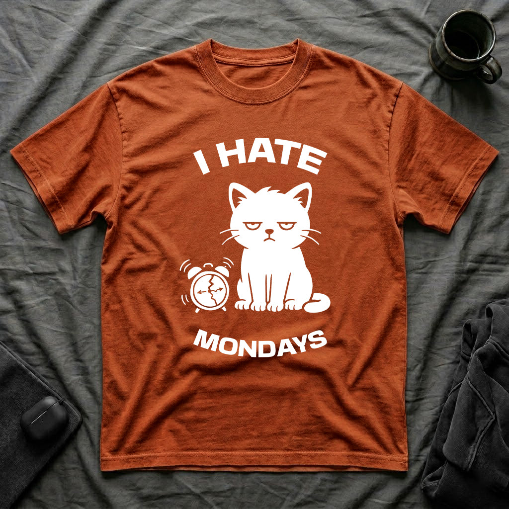 T-Shirt — 'I HATE MONDAYS ' Tired Cat Graphic Tee (Tired jokes)
