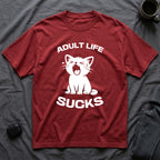 T-Shirt — 'Adult Life Sucks ' Tired Cat Graphic Tee (Tired jokes)