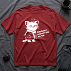 T-Shirt — 'AWAKED ANNOYED ALIVE' Tired Cat Graphic Tee (Tired jokes)