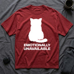 T-Shirt — 'Emotionally Unavailable' Tired Cat Graphic Tee (Tired jokes)