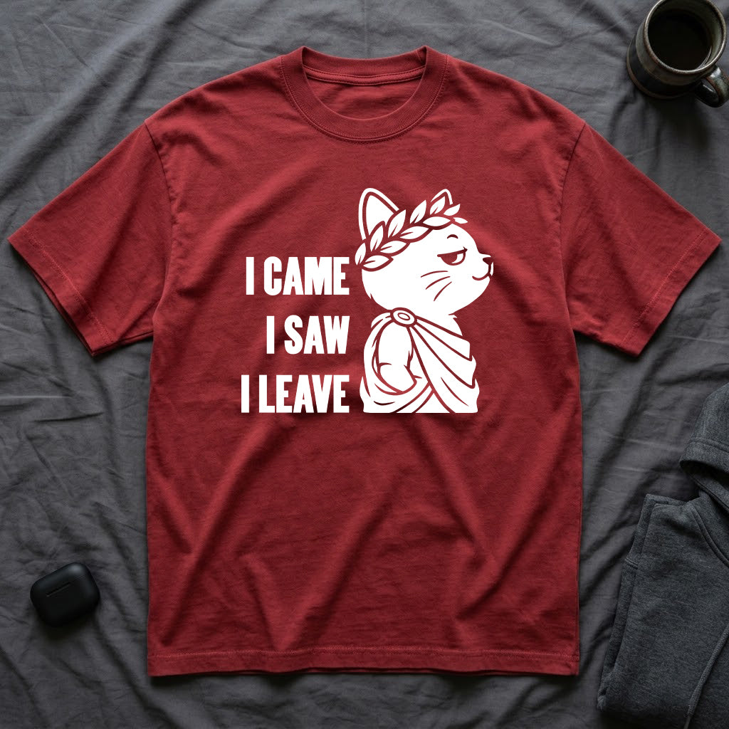 T-Shirt — 'I CAME I SAW I LEAVE' Tired Cat Graphic Tee (Tired jokes)