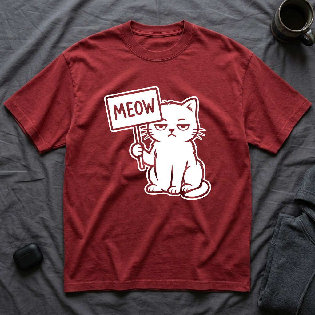 T-Shirt — 'MEOW' Tired Cat Graphic Tee (Tired jokes)