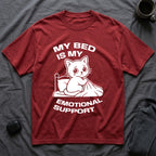 T-Shirt — 'MY BED IS MY EMOTIONAL SUPPORT' Tired Cat Graphic Tee (Tired jokes)
