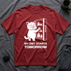 T-Shirt — 'My Diet Starts Tomorrow' Tired Cat Graphic Tee (Tired jokes)
