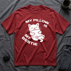 T-Shirt — 'My Pillow Is My Bestie' Tired Cat Graphic Tee (Tired jokes)
