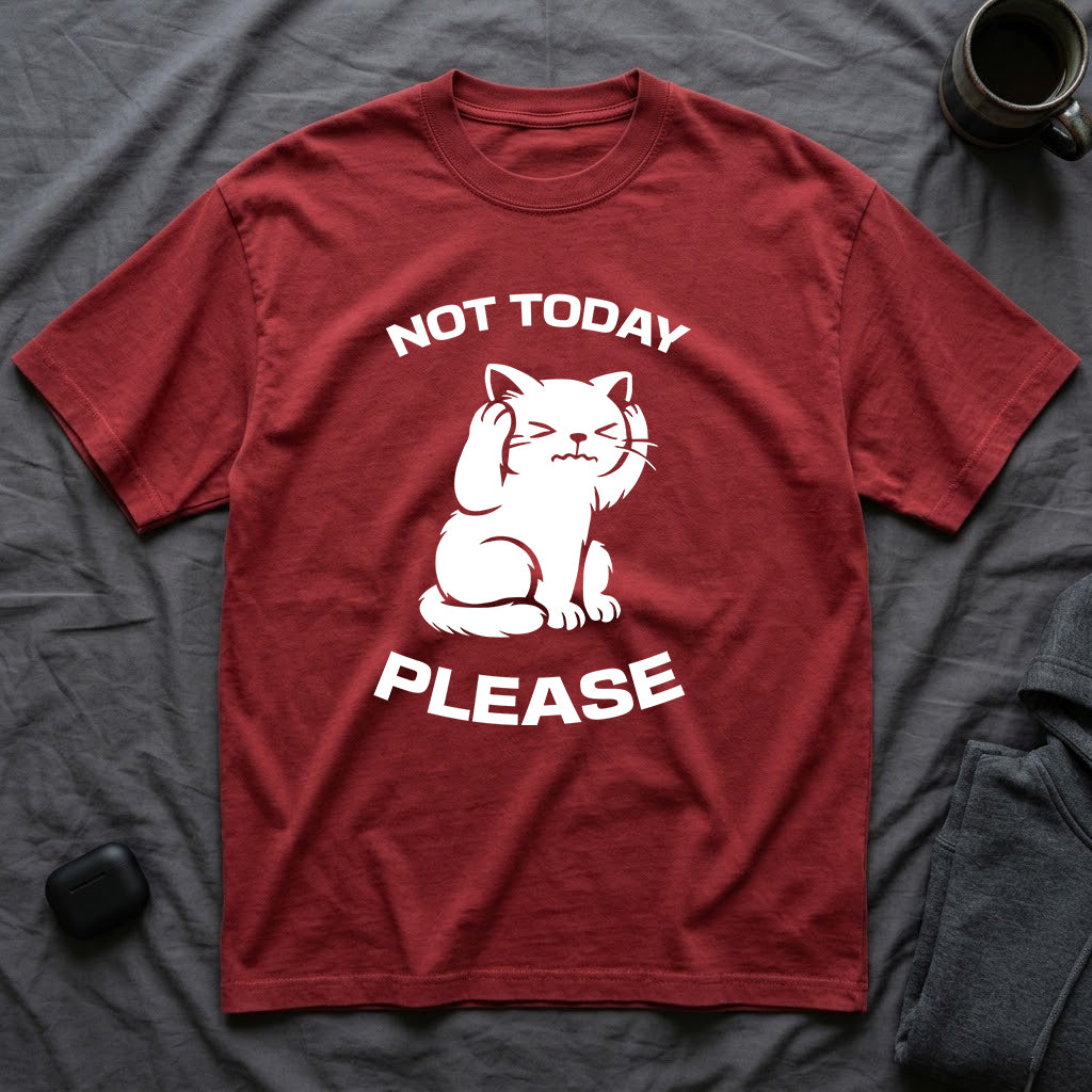 T-Shirt — 'Not Today Please' Tired Cat Graphic Tee (Tired jokes)