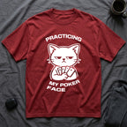 T-Shirt — 'PRACTICING MY POKER FACE' Tired Cat Graphic Tee (Tired jokes)