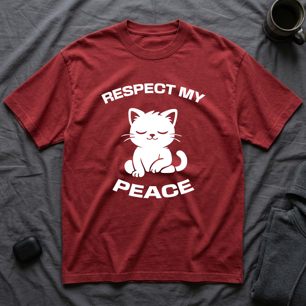 T-Shirt — 'RESPECT MY PEACE' Tired Cat Graphic Tee (Tired jokes)
