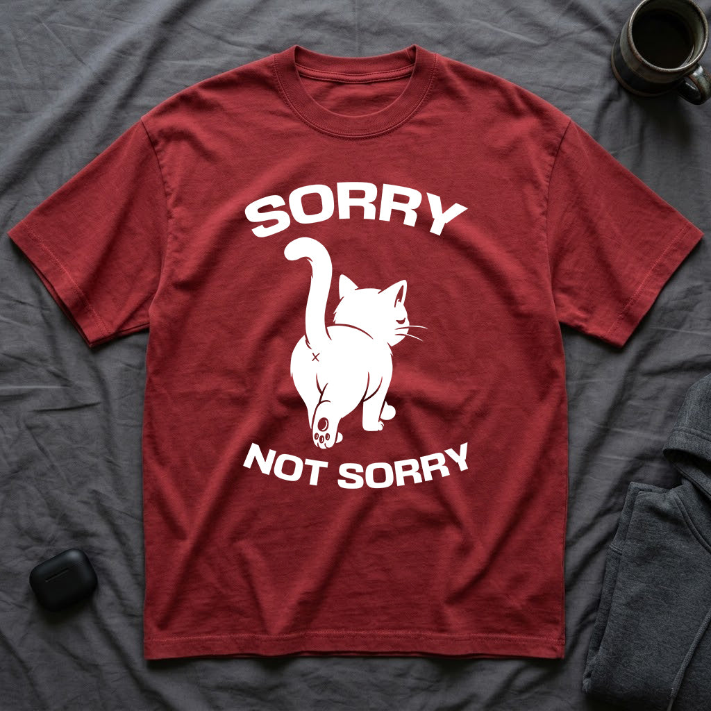 T-Shirt — 'Sorry Not Sorry' Tired Cat Graphic Tee (Tired jokes)