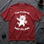 T-Shirt — 'The Plan Is No Plan' Tired Cat Graphic Tee (Tired jokes)