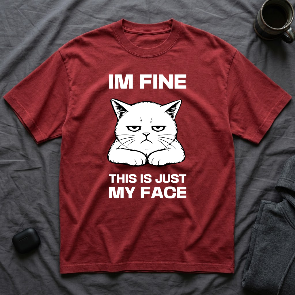 T-Shirt — 'IM FINE' Tired Cat Graphic Tee (This Is Just My Face)