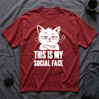T-Shirt — 'This Is My Social Face' Tired Cat Graphic Tee (Tired jokes)