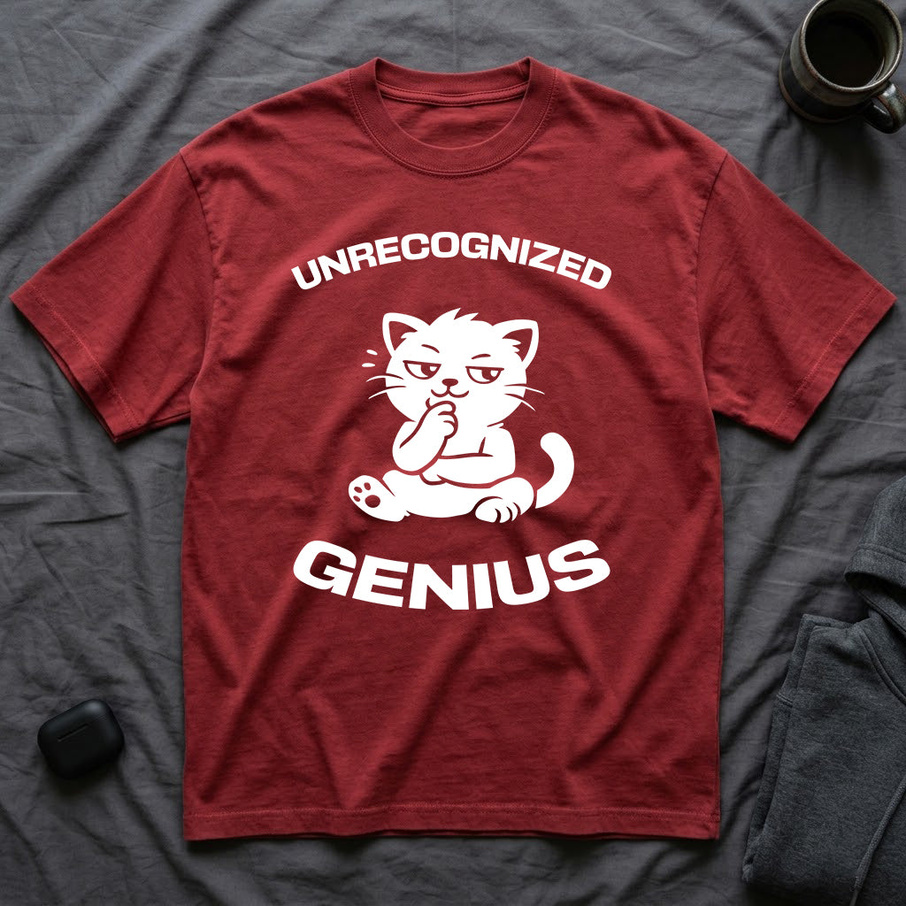 T-Shirt — 'Unrecognized Genius' Tired Cat Graphic Tee (Tired jokes)