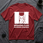 T-Shirt — 'Weekend Plan Avoiding People' Tired Cat Graphic Tee (Tired jokes)