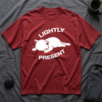 T-Shirt — 'Lightly Present' Tired Cat Graphic Tee (Tired jokes)