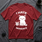 T-Shirt — 'I HATE MONDAYS ' Tired Cat Graphic Tee (Tired jokes)
